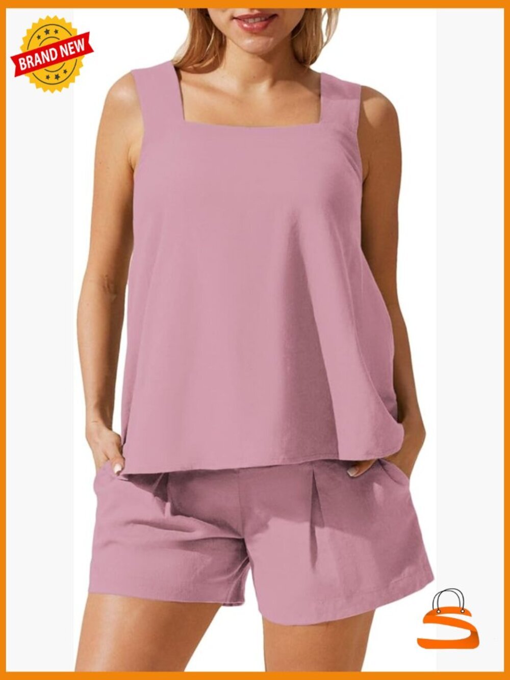 Maternity Linen Shorts Set with Pockets Tank Top